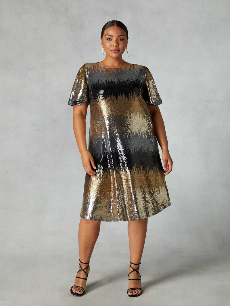 Ombre Sequin Flutter Sleeve Dress