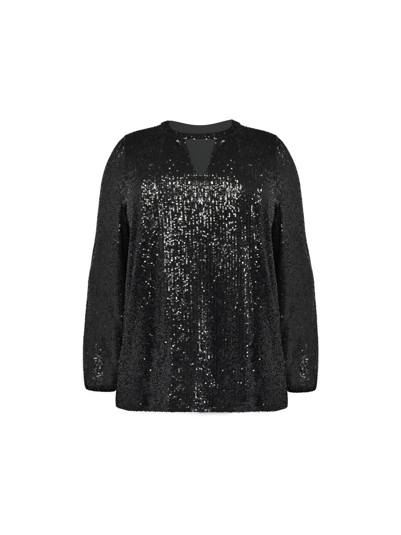 Black Sequin Keyhole Front Blouse