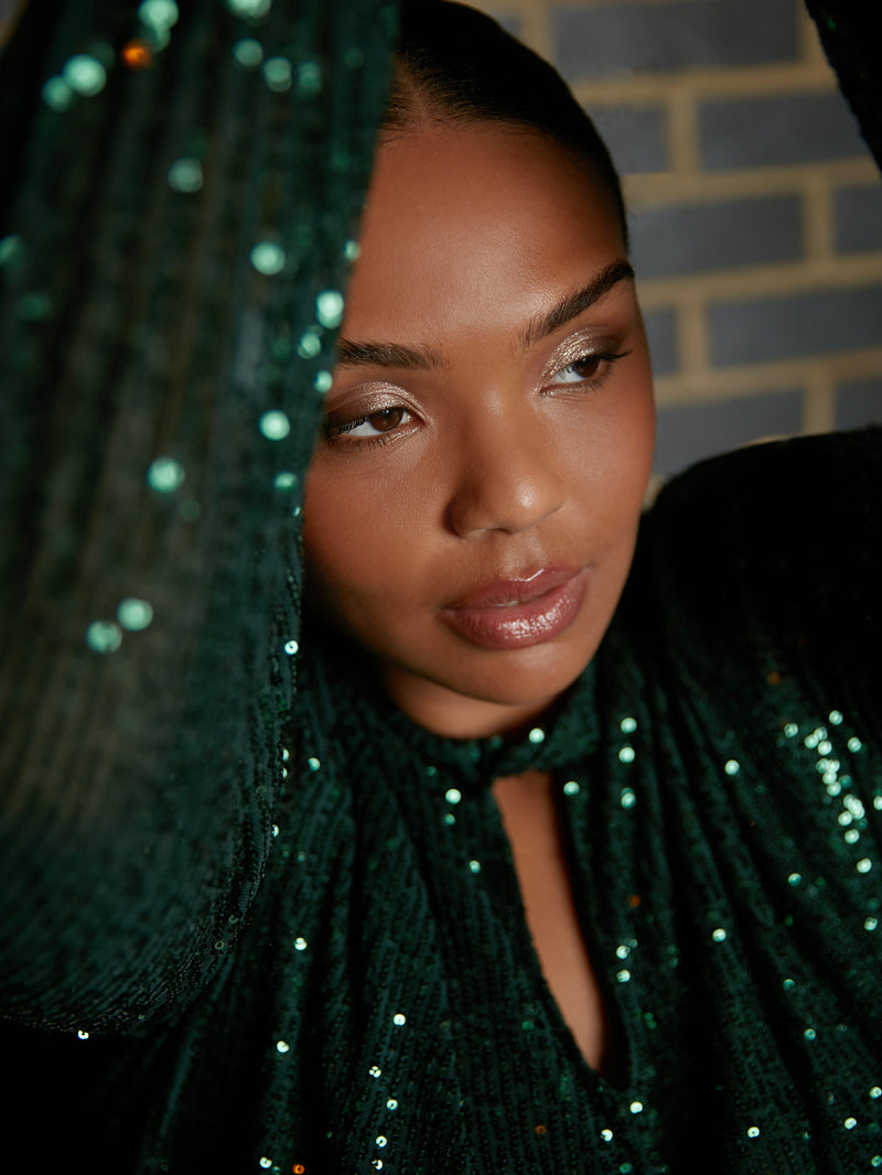 Green Sequin Keyhole Front Blouse