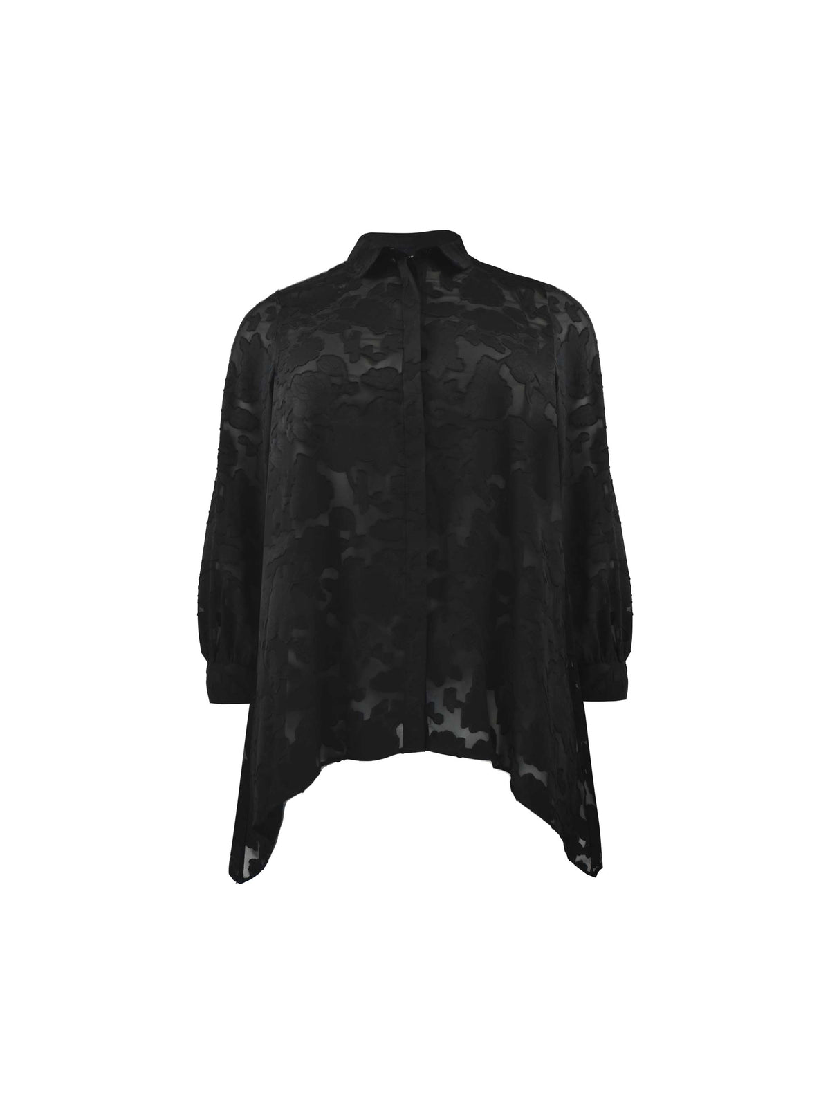 Black Floral Burnout Hanky Hem Longline Shirt