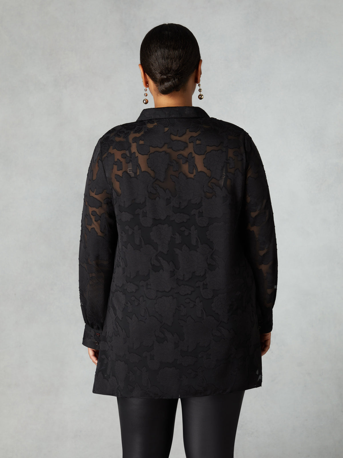 Black Floral Burnout Hanky Hem Longline Shirt