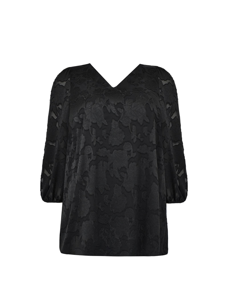Black Floral Burnout V-Neck Blouse
