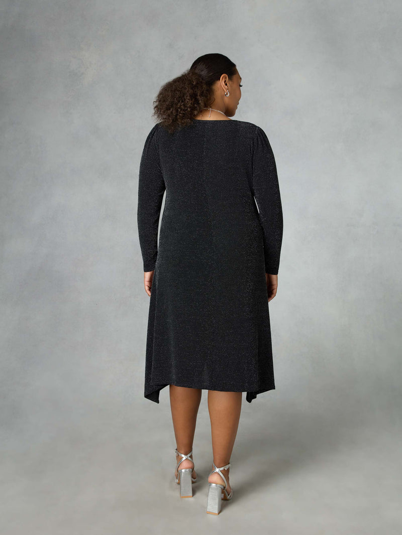 Silver Sparkle Jersey Hanky Hem Dress