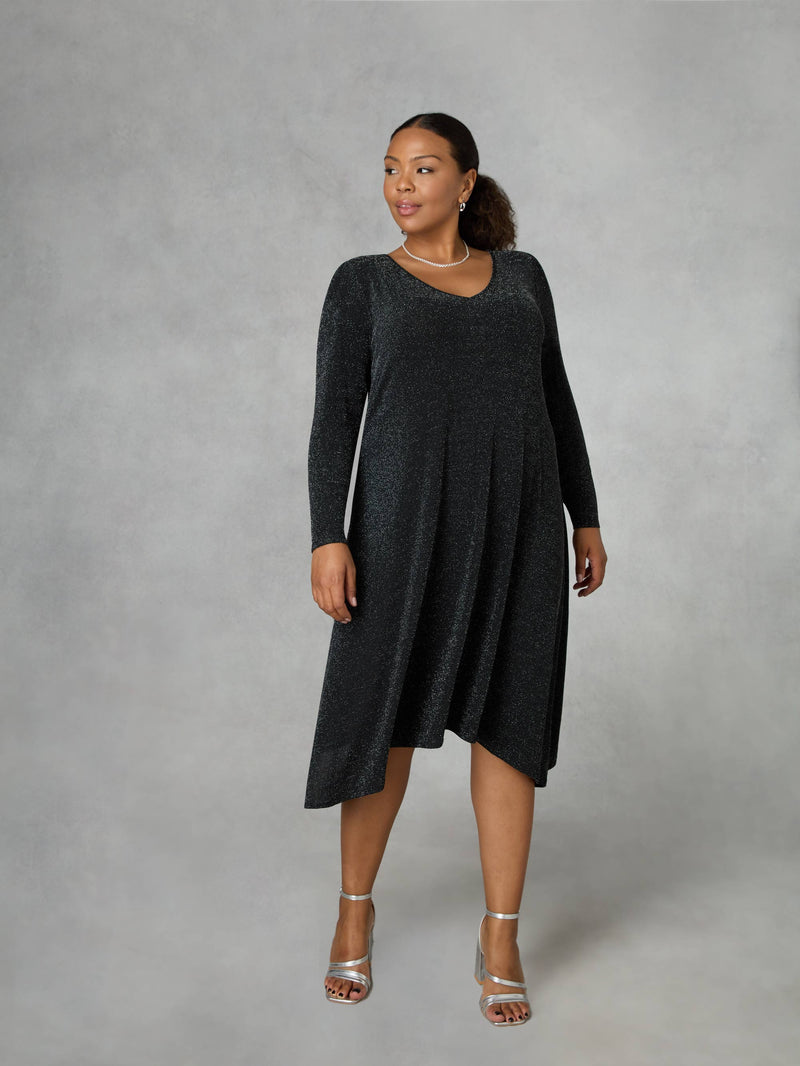 Silver Sparkle Jersey Hanky Hem Dress