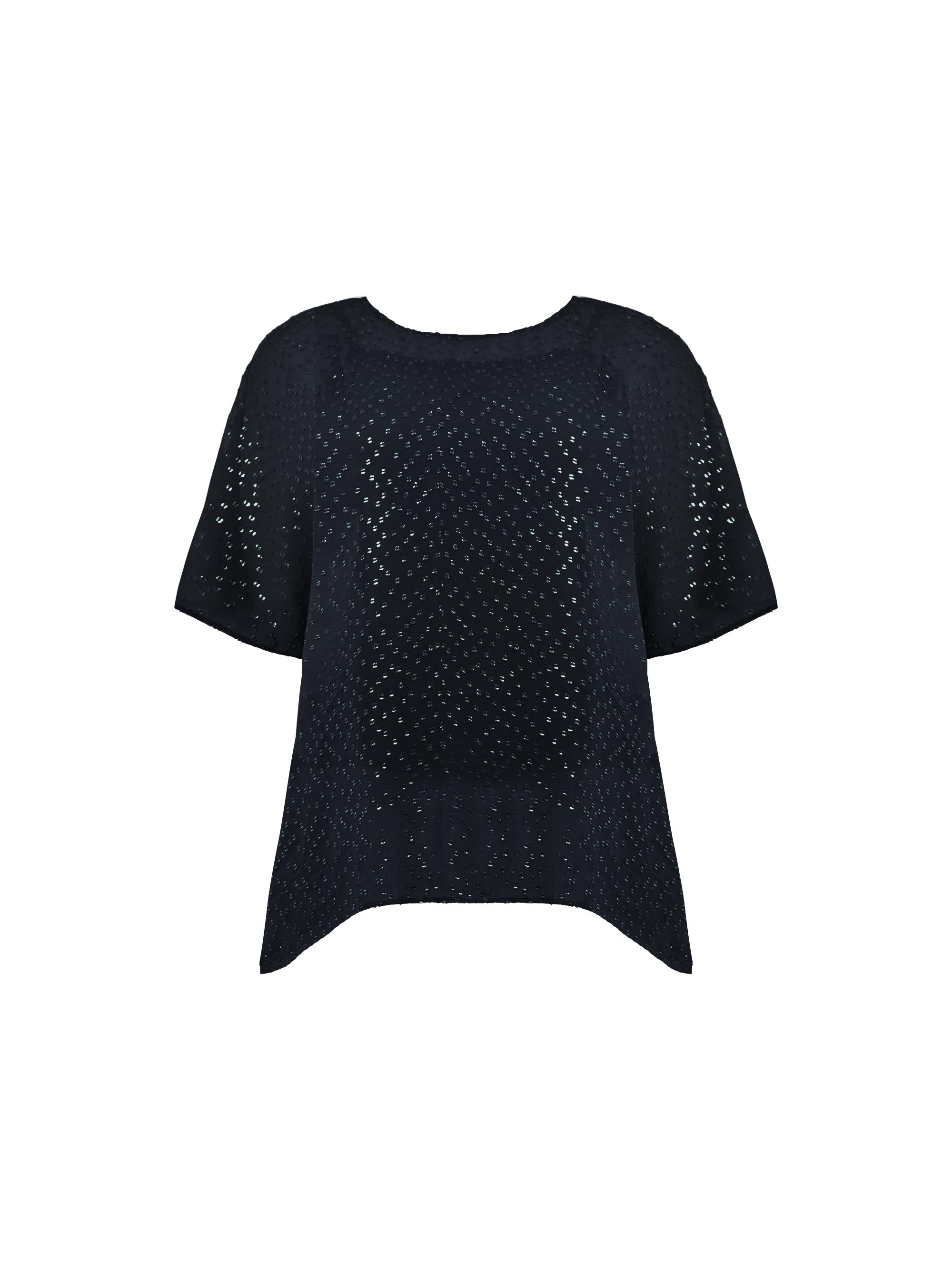 Black Metallic Dobby Overlay Top