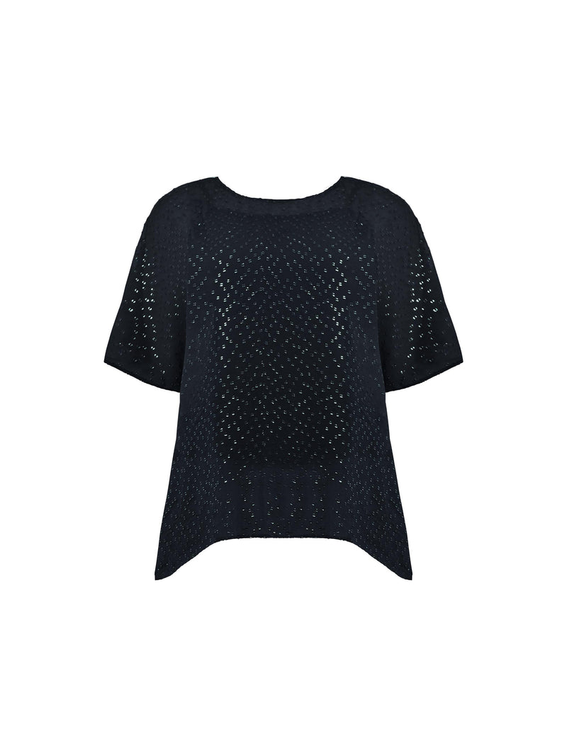 Black Metallic Dobby Overlay Top
