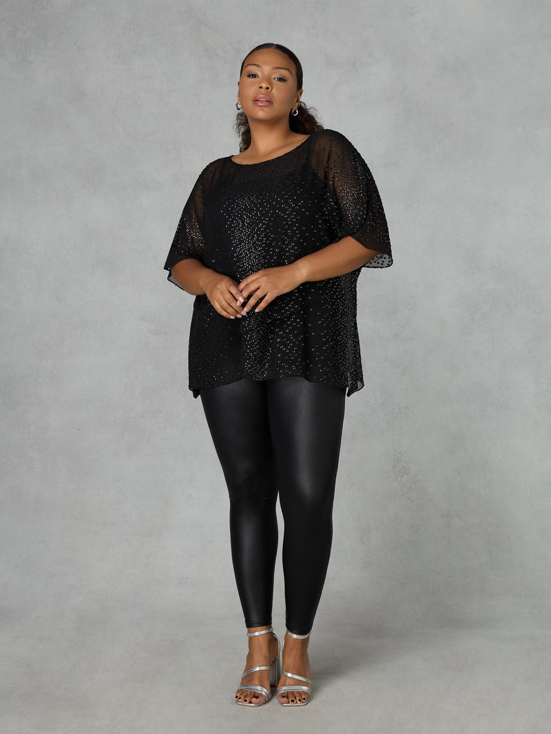 Black Metallic Dobby Overlay Top