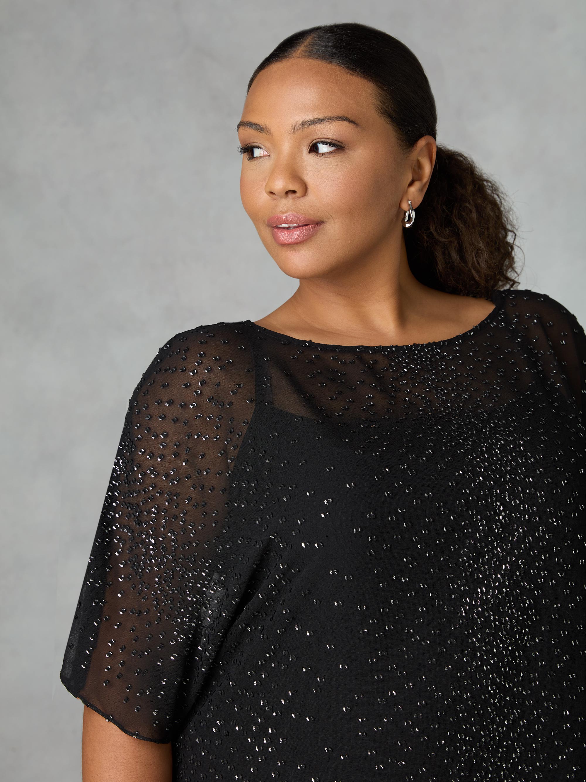 Black Metallic Dobby Overlay Top