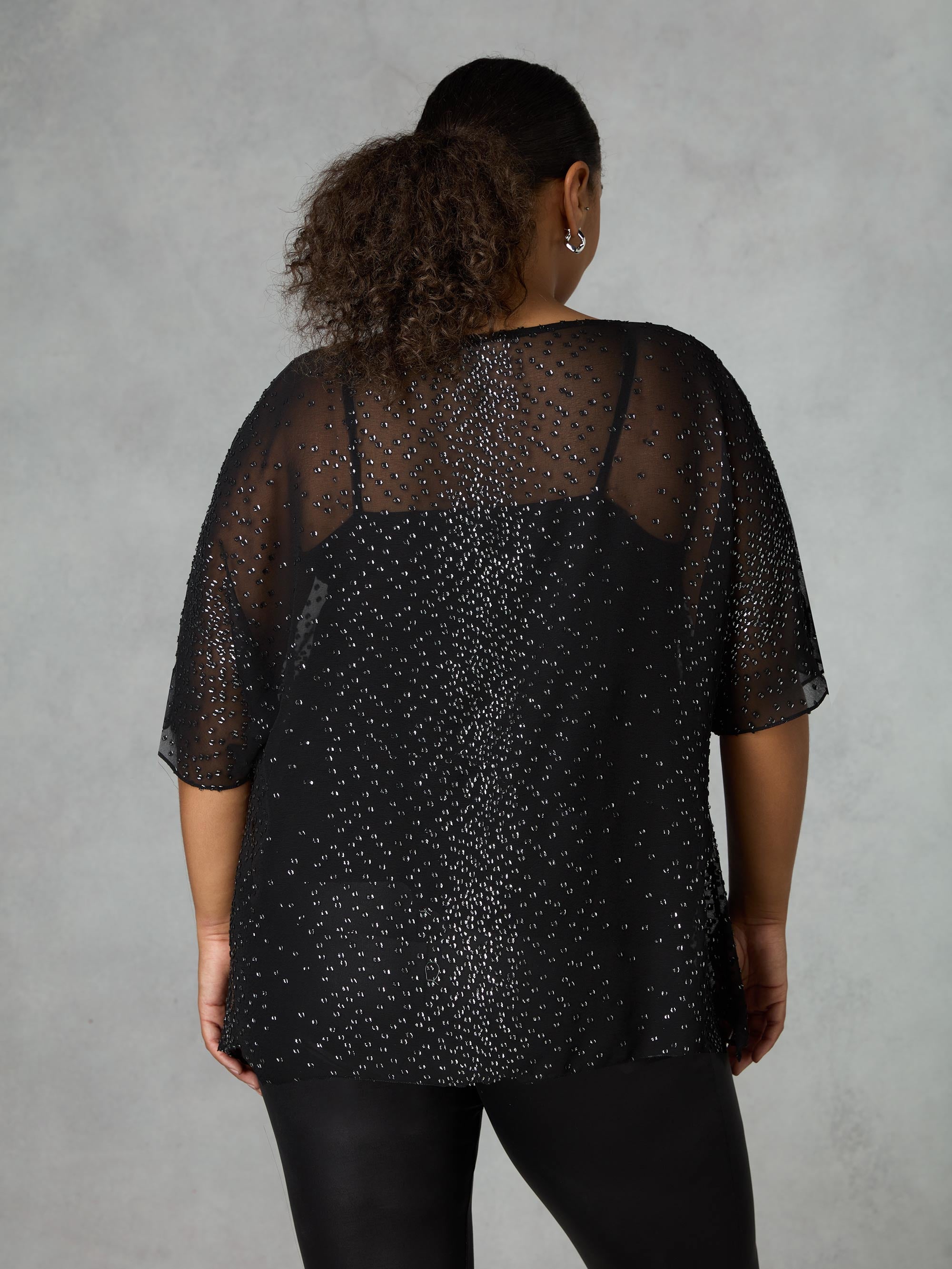 Black Metallic Dobby Overlay Top