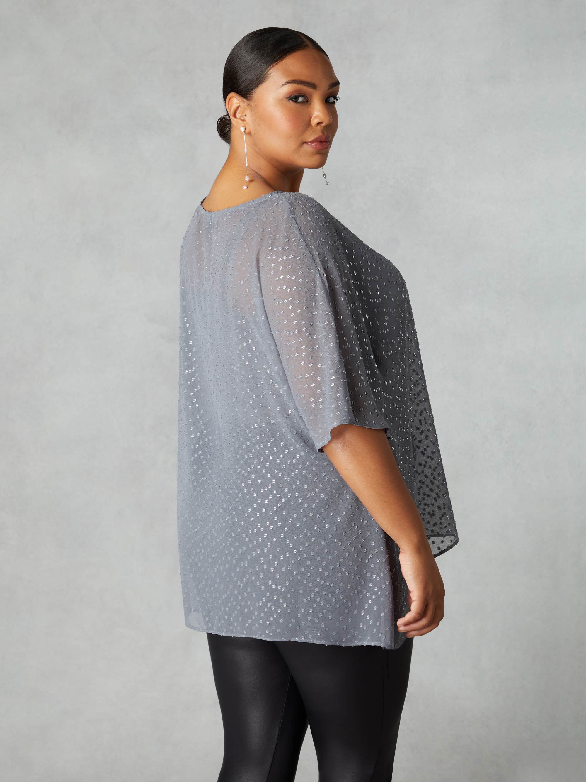 Grey Metallic Dobby Overlay Top