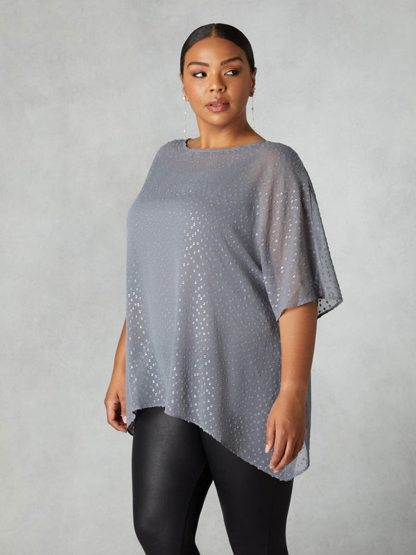 Grey Metallic Dobby Overlay Top