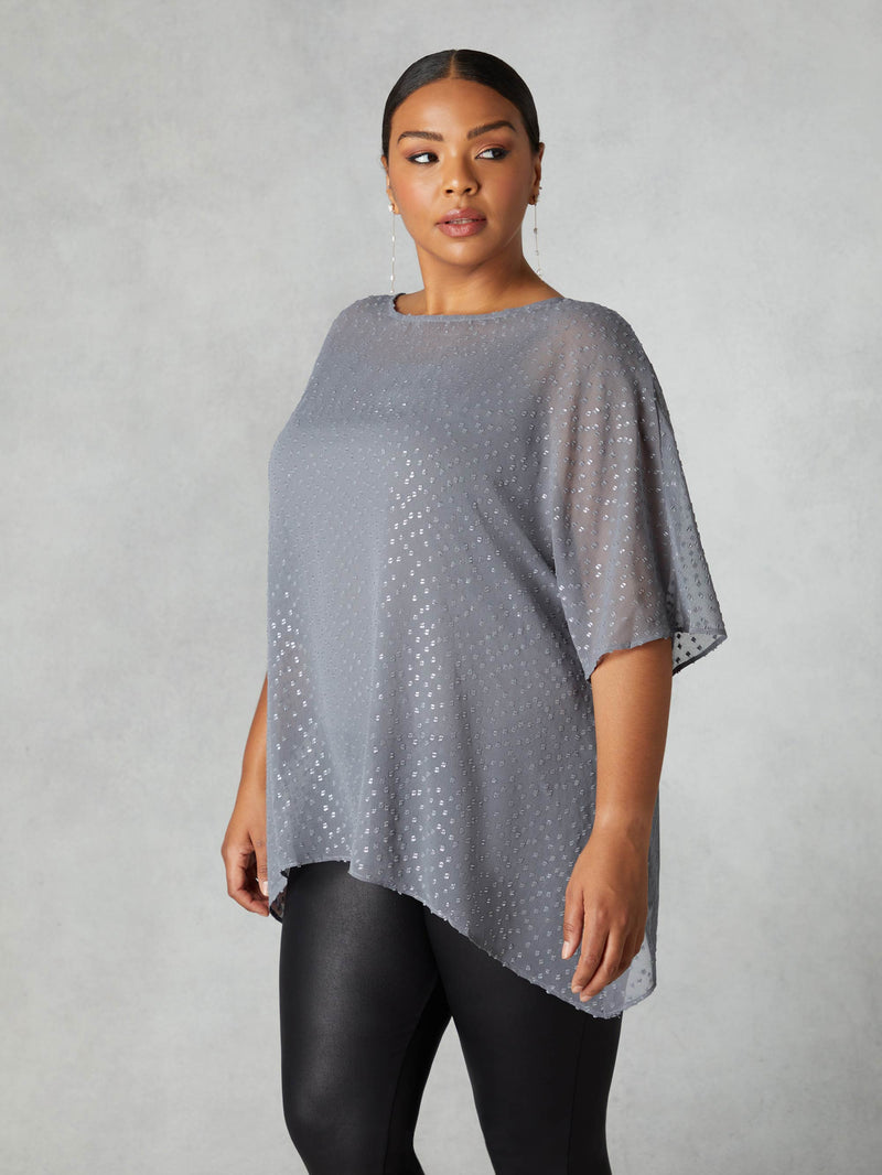 Grey Metallic Dobby Overlay Top