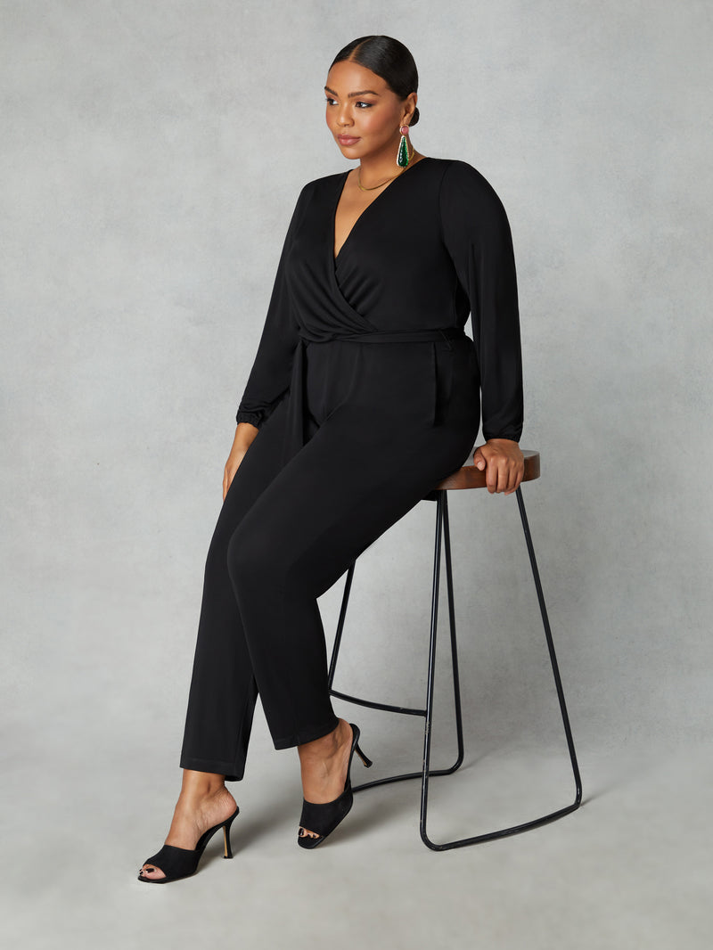 Black Jersey Belted Jumpsuit