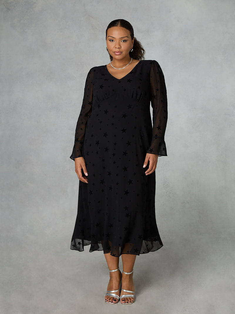Black Flock Star Midaxi Dress
