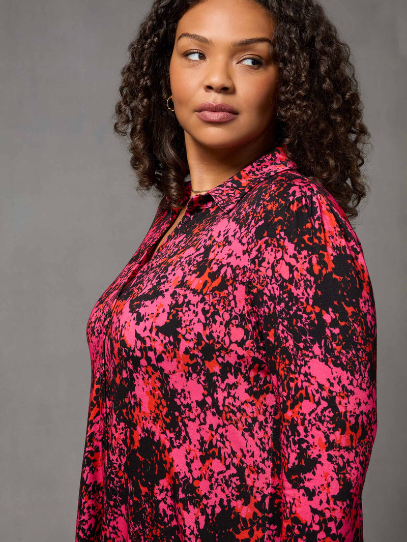 Pink Floral Print Jersey 3/4 Sleeve Shirt