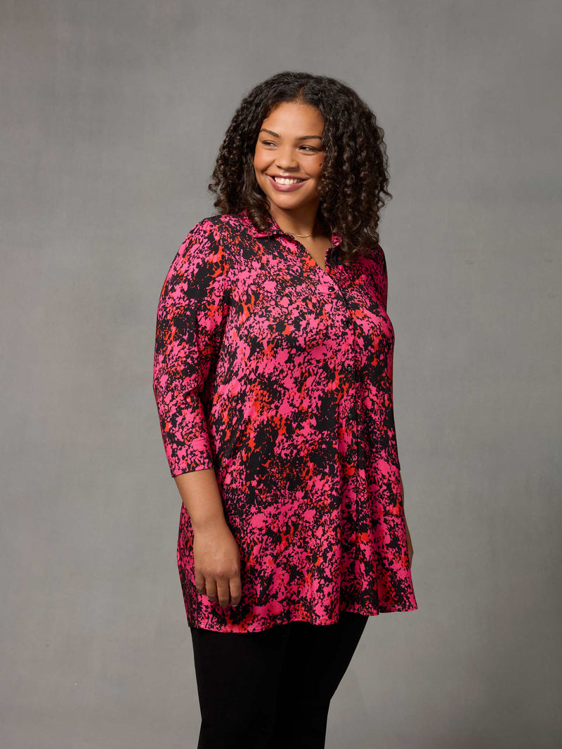 Pink Floral Print Jersey 3/4 Sleeve Shirt