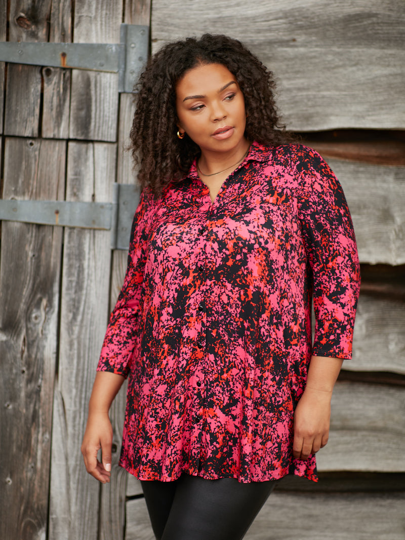 Pink Floral Print Jersey 3/4 Sleeve Shirt