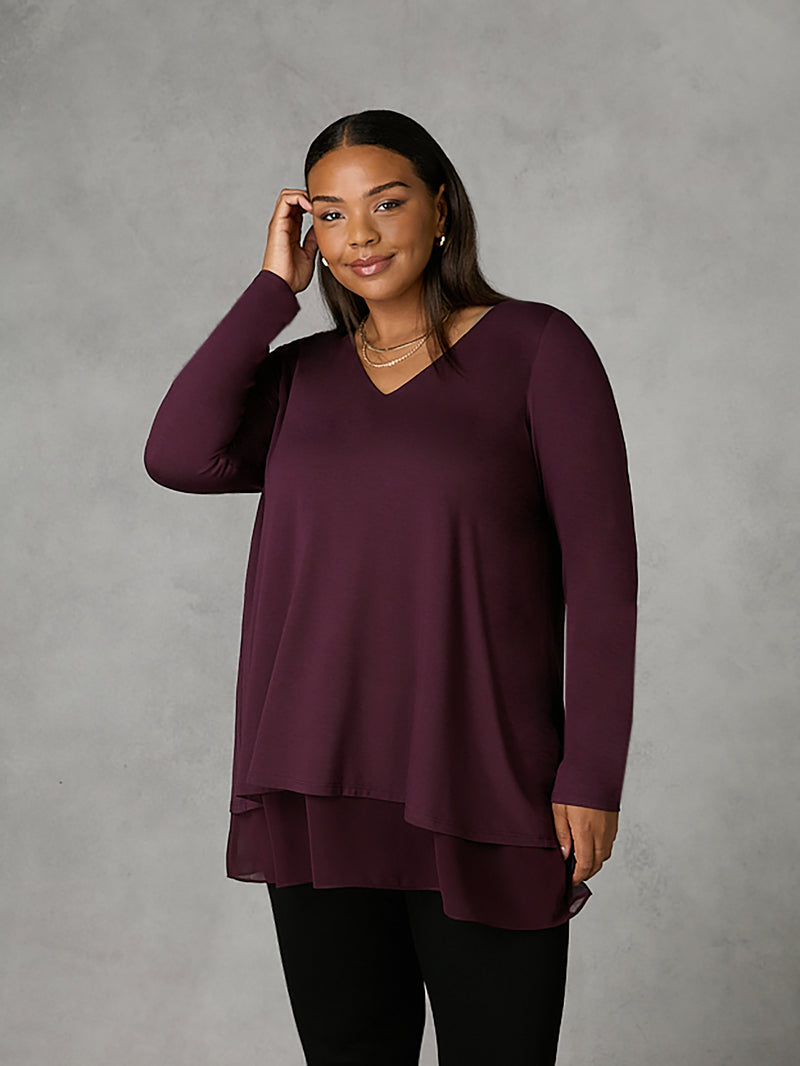 Purple Chiffon Split Back Overlay Top