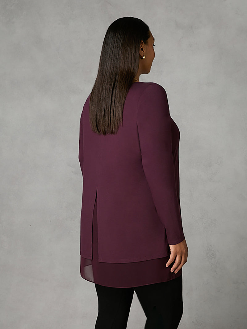 Purple Chiffon Split Back Overlay Top