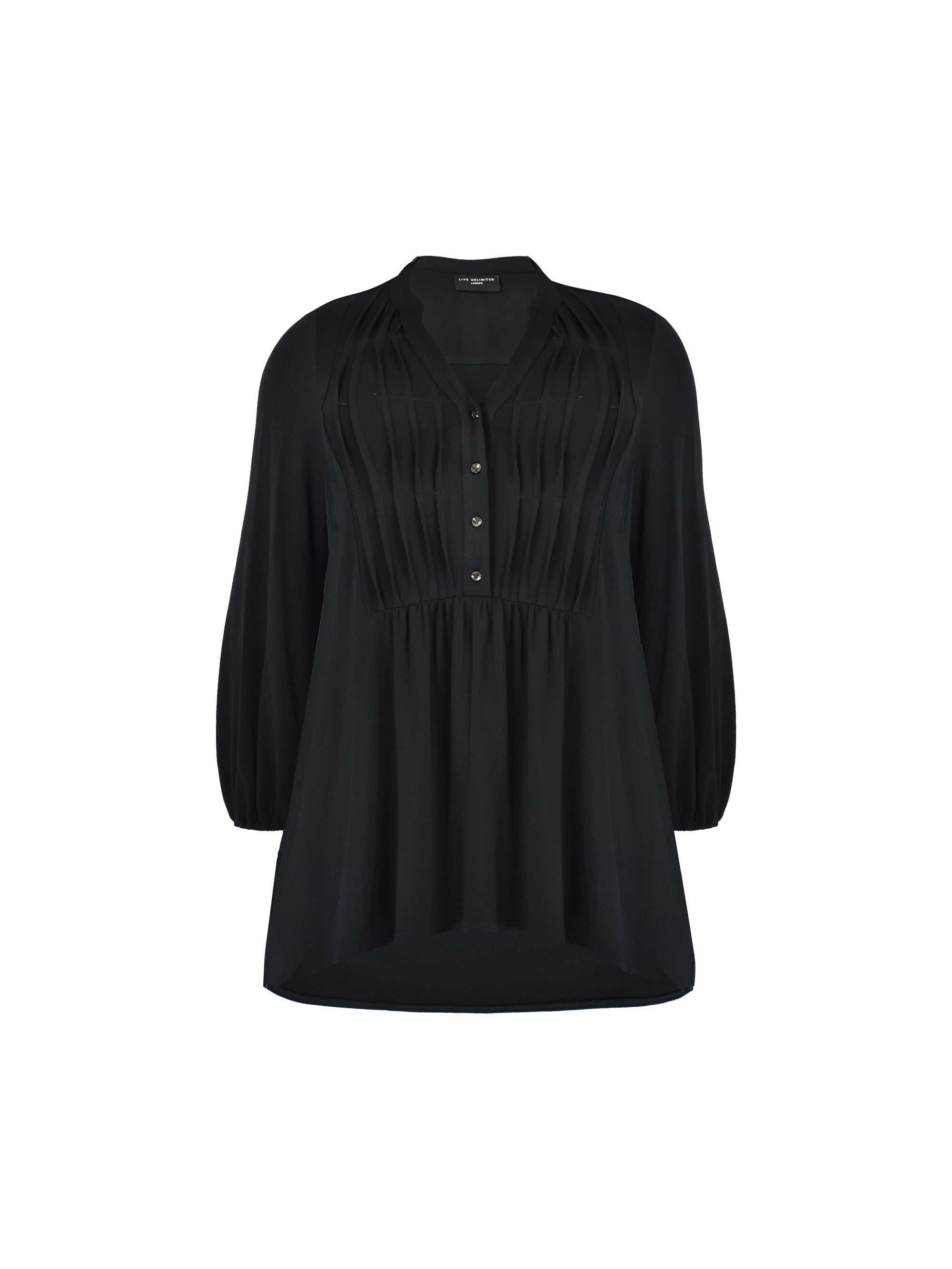 Black Pintuck Yoke Jersey Tunic