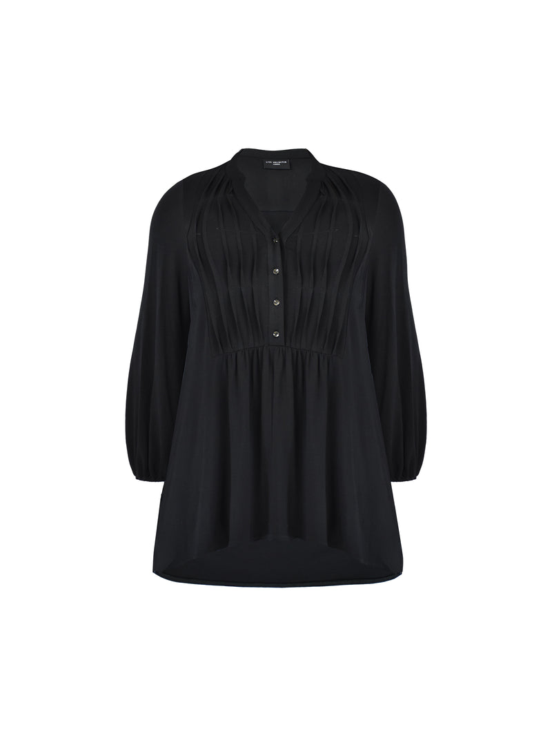 Petite Black Pintuck Yoke Jersey Tunic