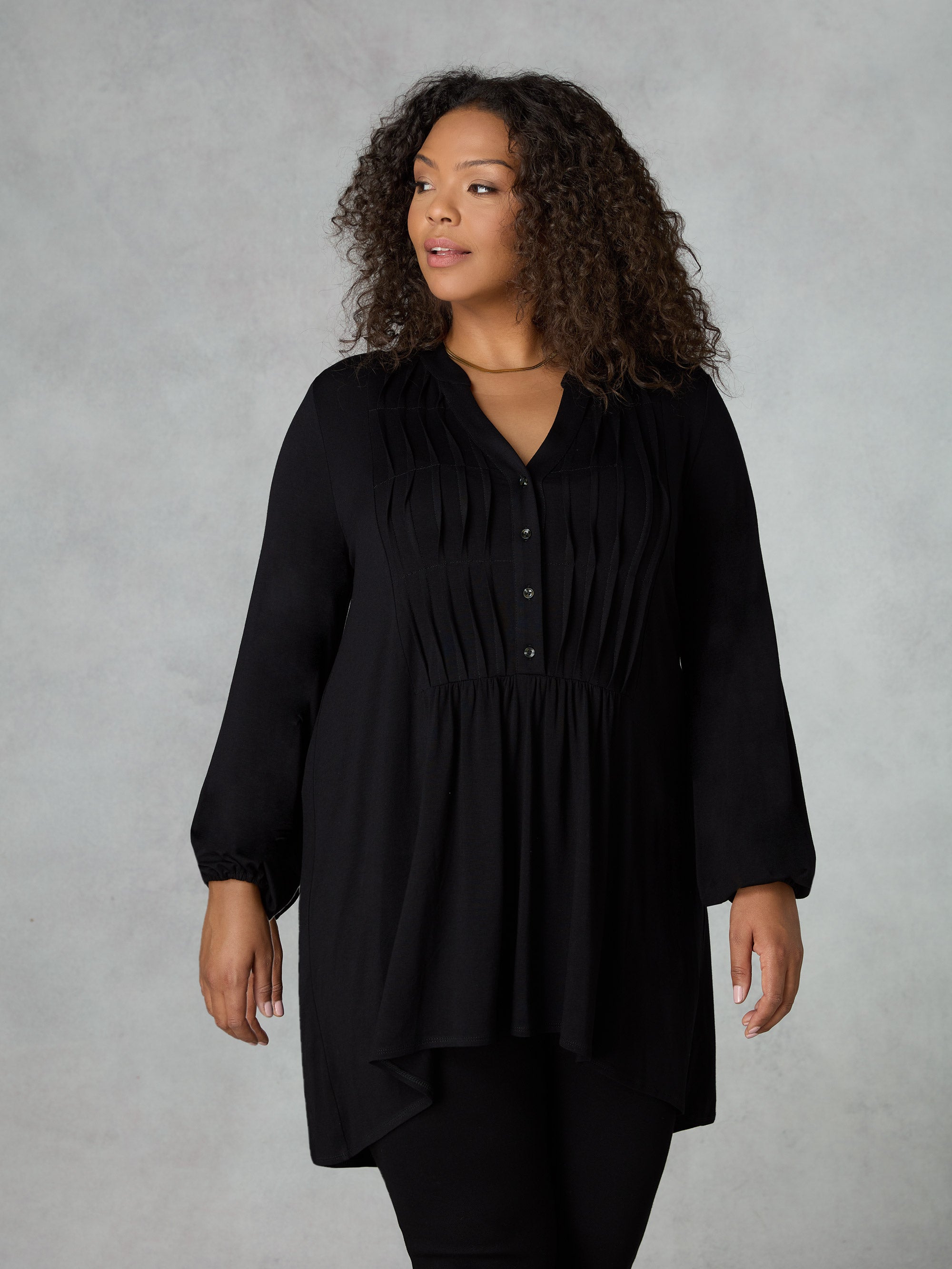 Black Pintuck Yoke Jersey Tunic
