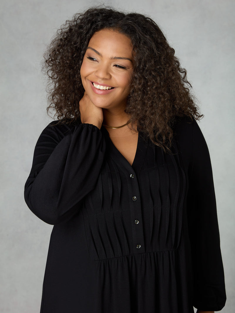 Black Pintuck Yoke Jersey Tunic