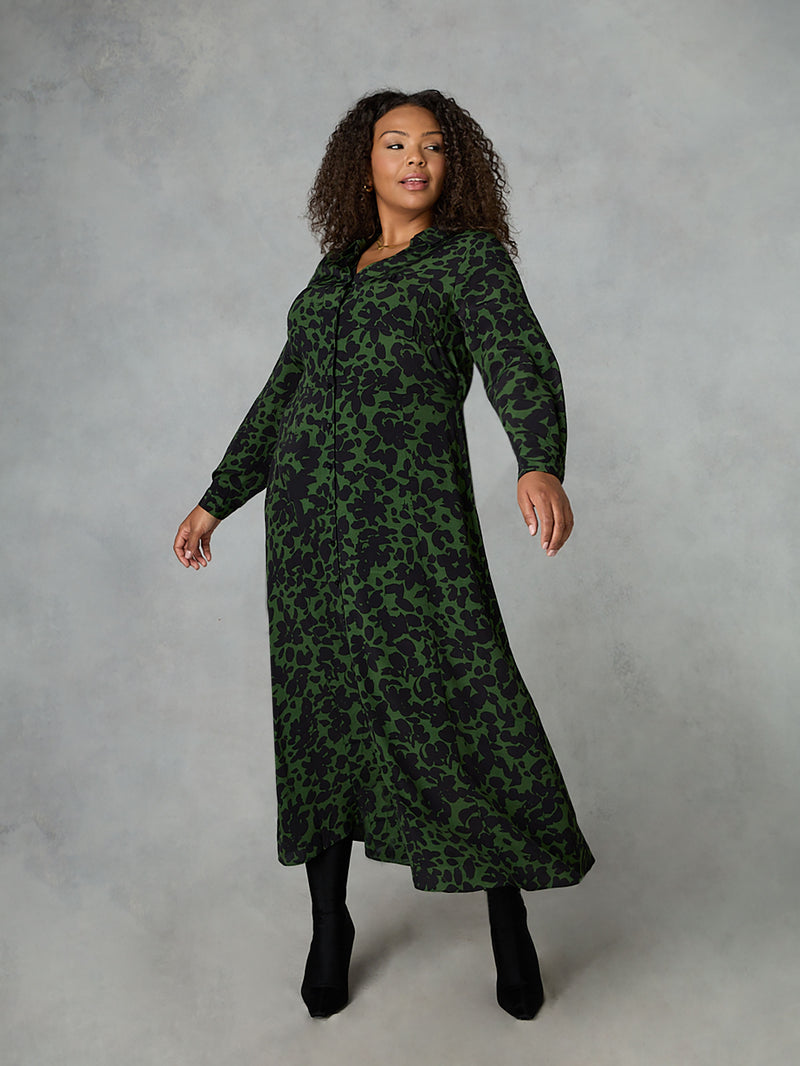 Khaki Floral Print Shirt Dress