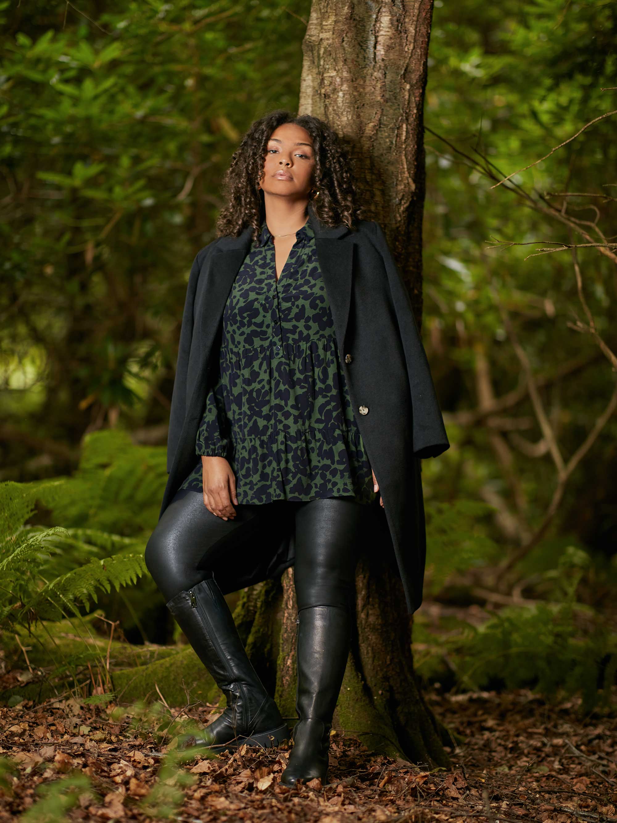 Khaki Floral Print Tiered Tunic