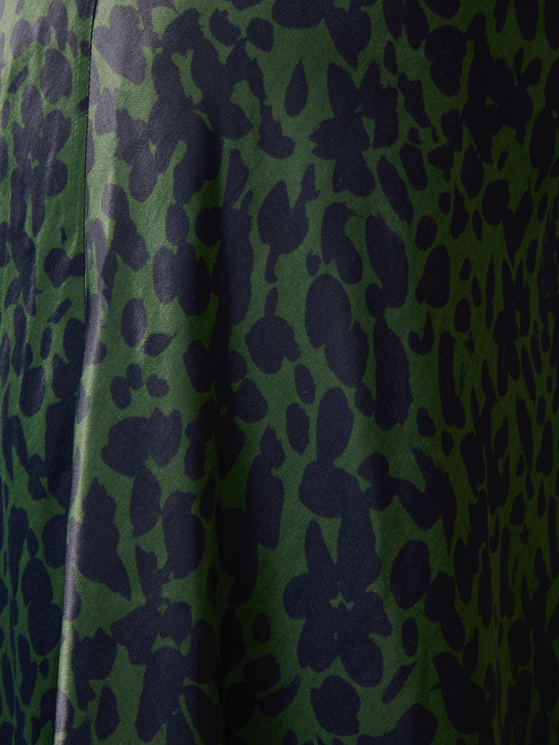 Khaki Floral Print Bias Cut Skirt