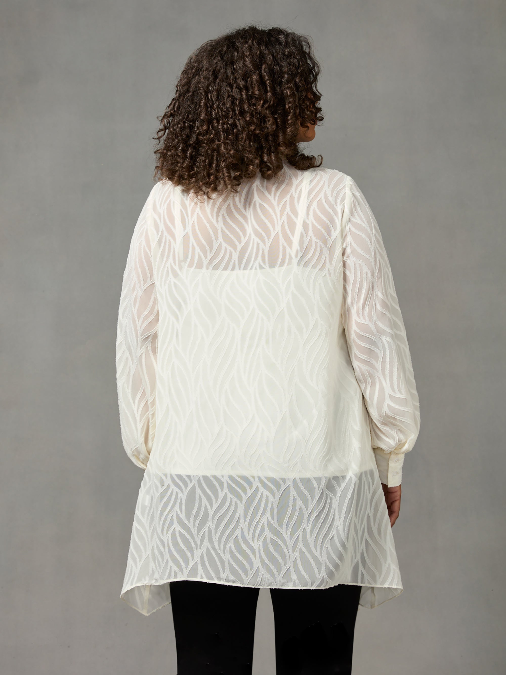 Ivory Linear Burnout Hanky Hem Shirt