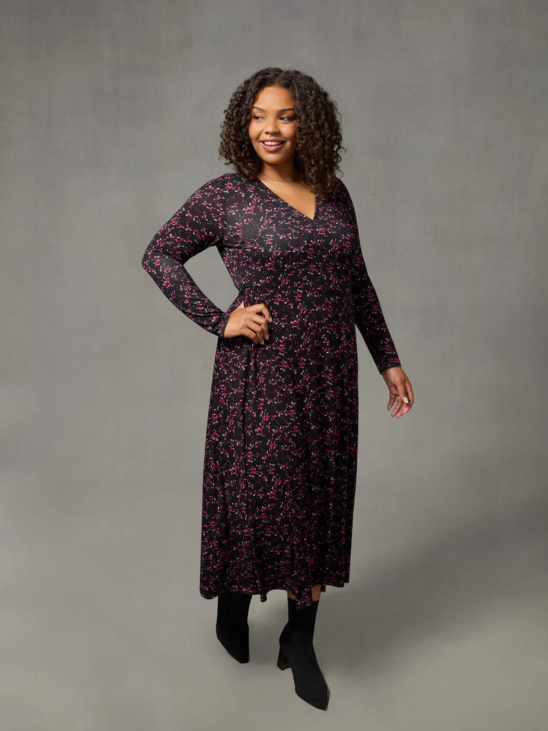 Purple Ditsy Print Jersey Wrap Dress