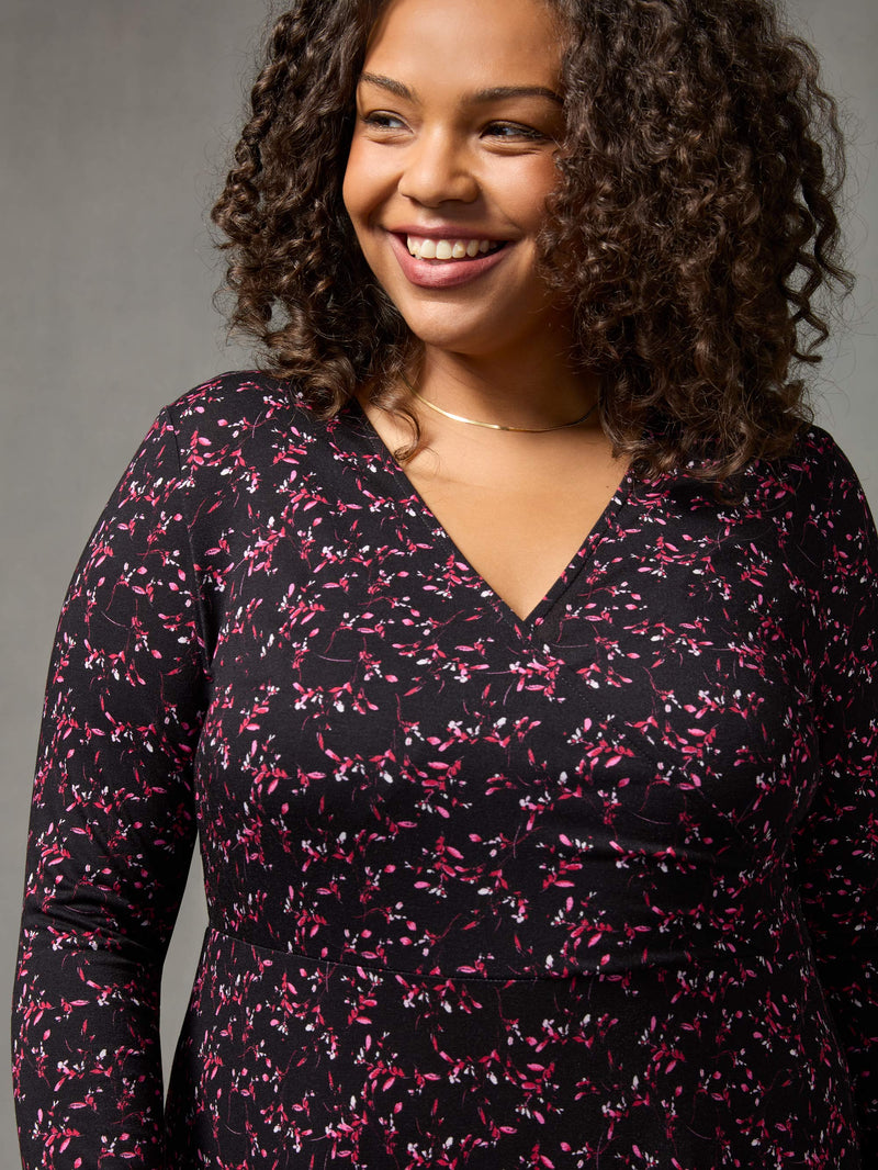 Purple Ditsy Print Jersey Wrap Dress