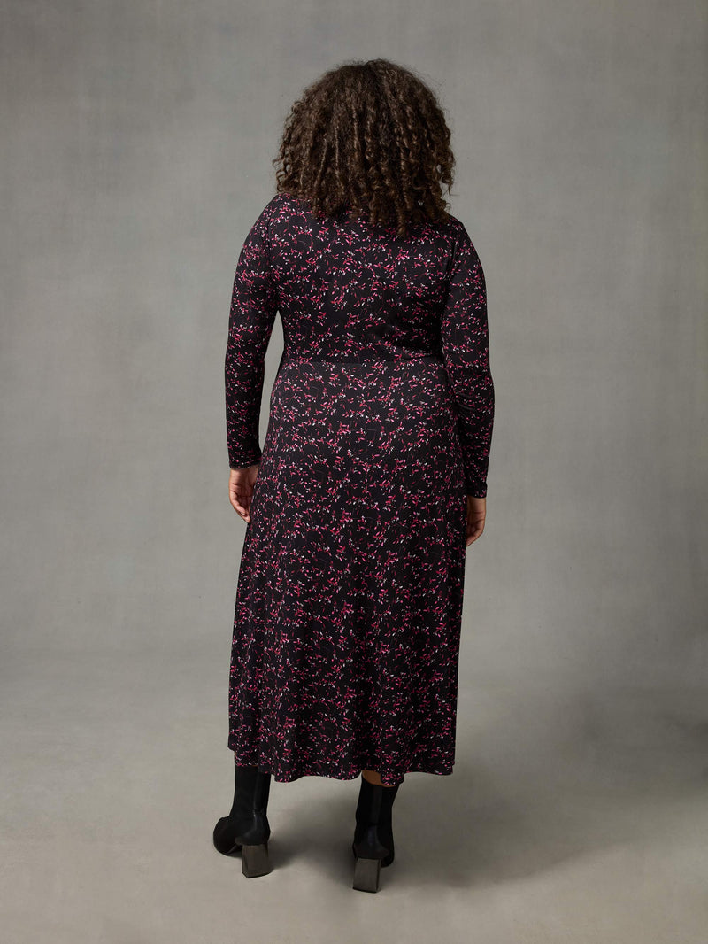 Purple Ditsy Print Jersey Wrap Dress