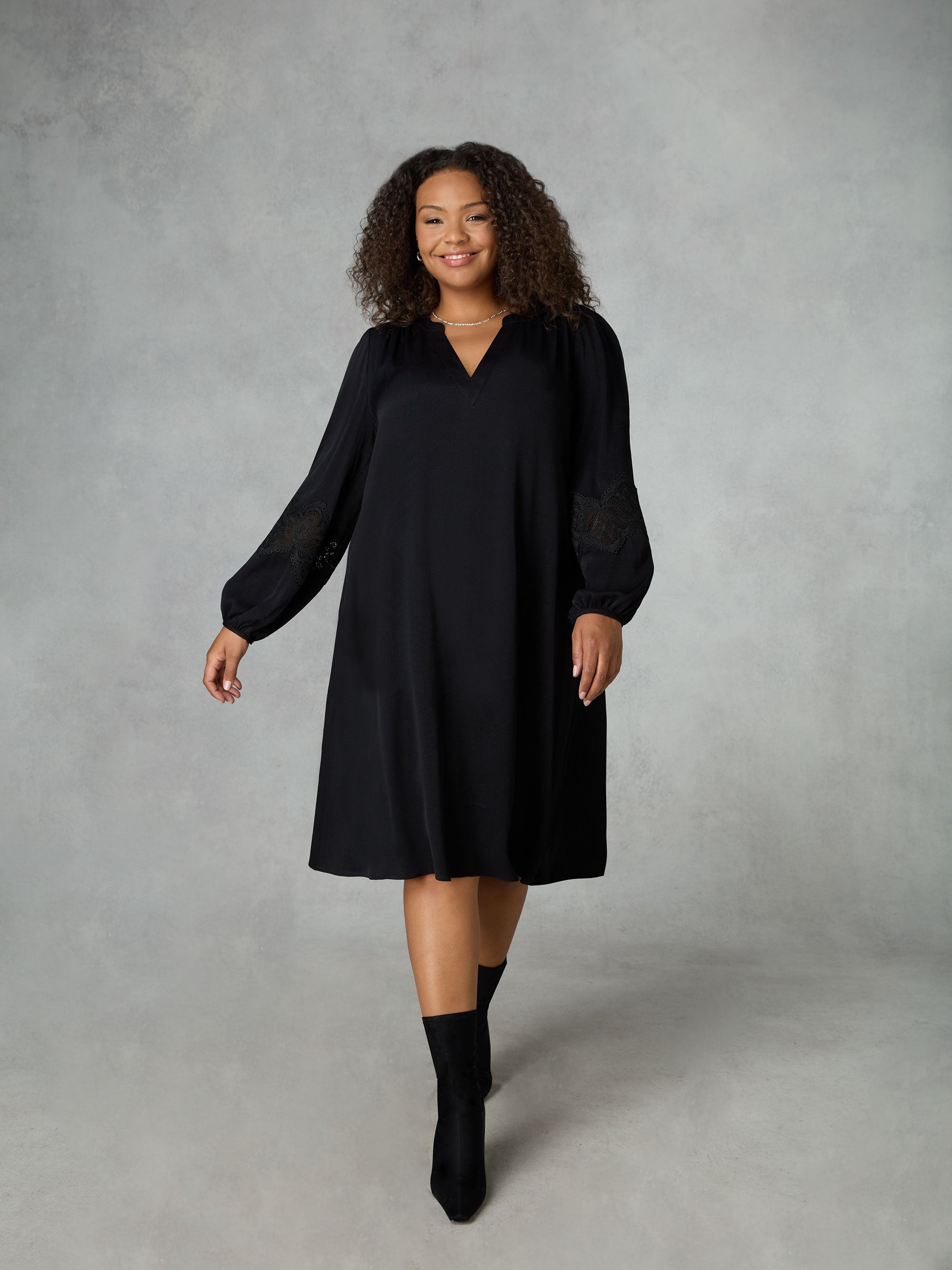 Black Crochet Trim Sleeve Dress