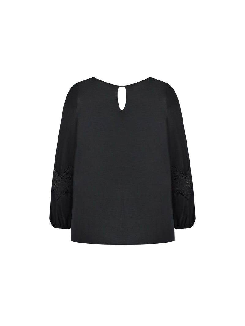 Black Crochet Trim Sleeve Blouse
