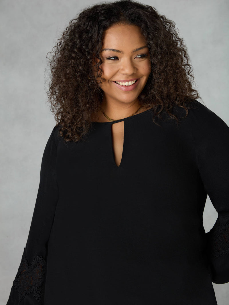 Black Crochet Trim Sleeve Blouse