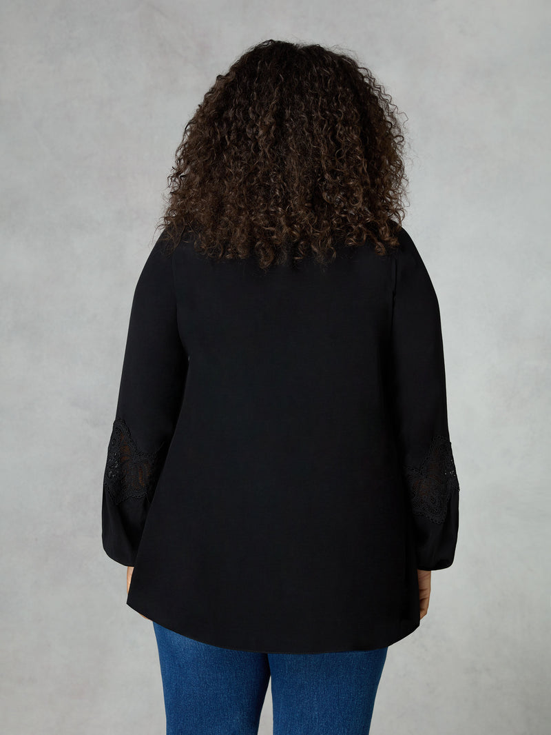 Black Crochet Trim Sleeve Blouse