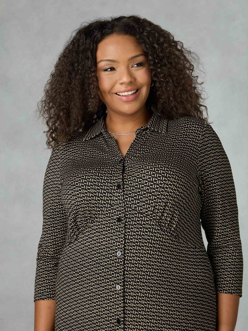 Mono Geo Print Empire Seam Jersey Dress