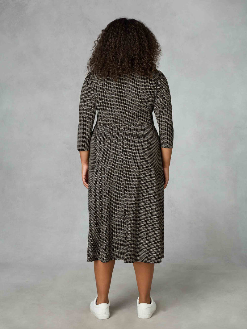Mono Geo Print Empire Seam Jersey Dress