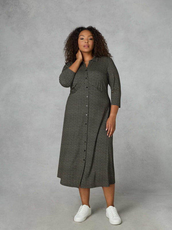 Mono Geo Print Empire Seam Jersey Dress