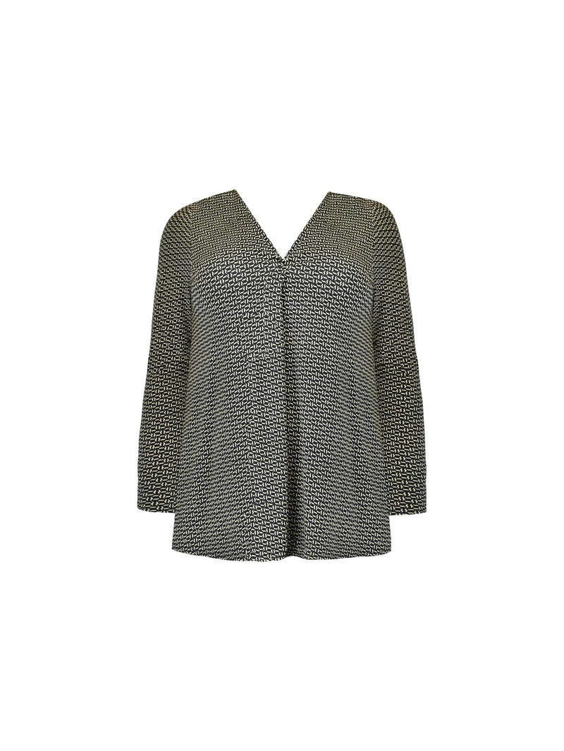 Mono Geo Print Pleat Front Jersey Swing Top