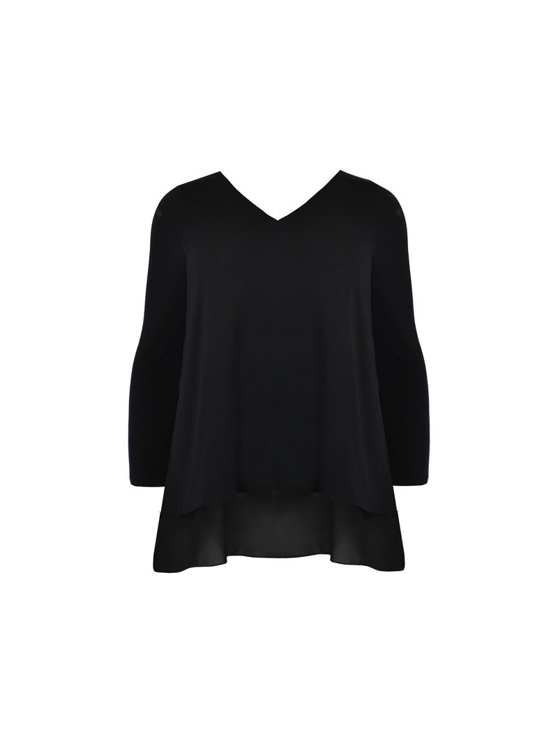 Black Chiffon Split Back Overlay Tunic