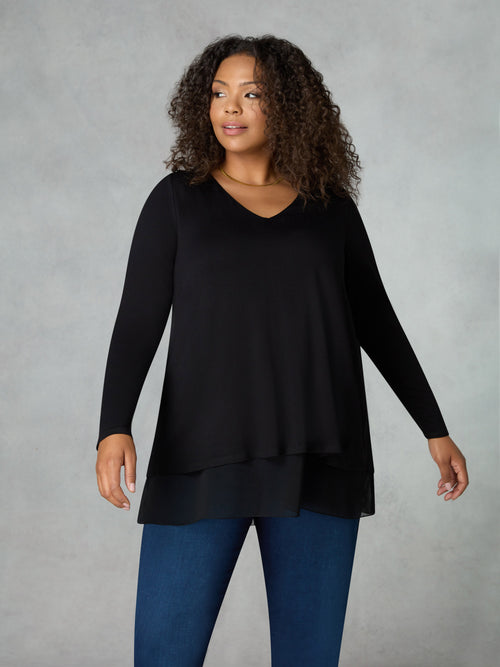 Black Chiffon Split Back Overlay Tunic