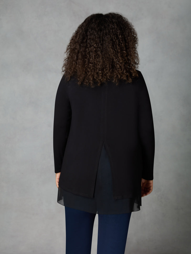 Black Chiffon Split Back Overlay Tunic