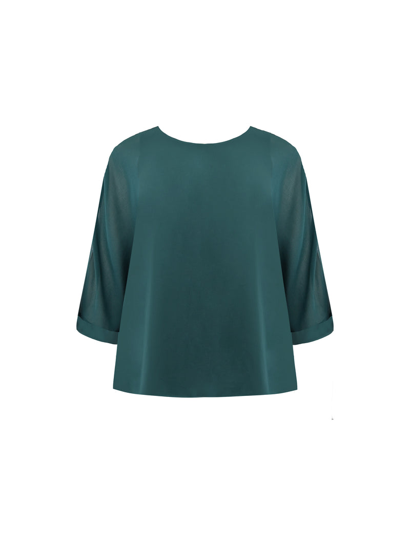 Green V-Neck Chiffon Overlay Top