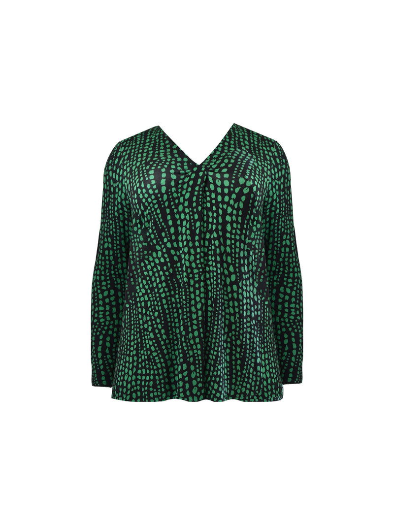 Green Animal Pleat Front Jersey Swing Top