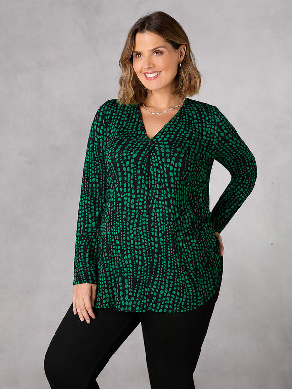 Green Animal Pleat Front Jersey Swing Top