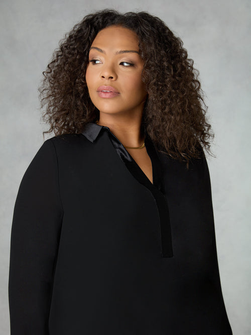 Black Satin Contrast Double Layered Shirt