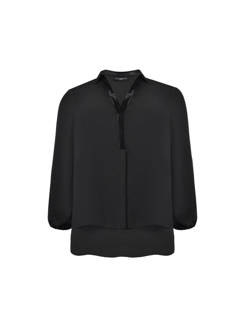 Black Satin Contrast Double Layered Shirt